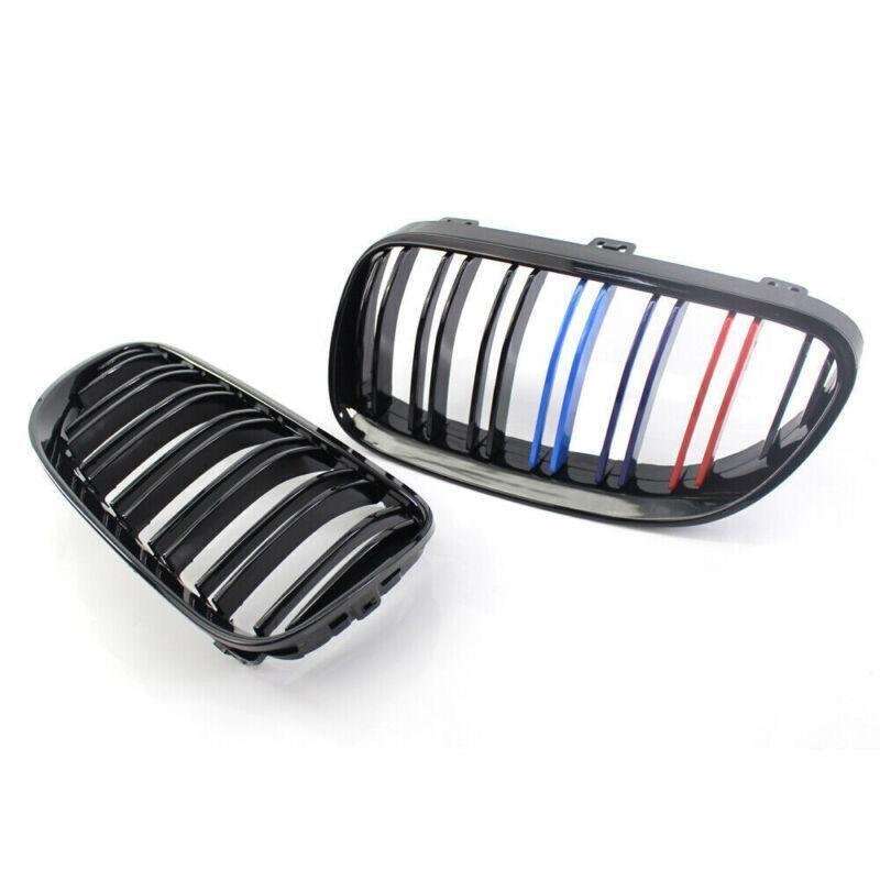 2X/Set Grille Shiny Black Dual Slat M Look for BMW E92 E93 10-15 Facelift Grill