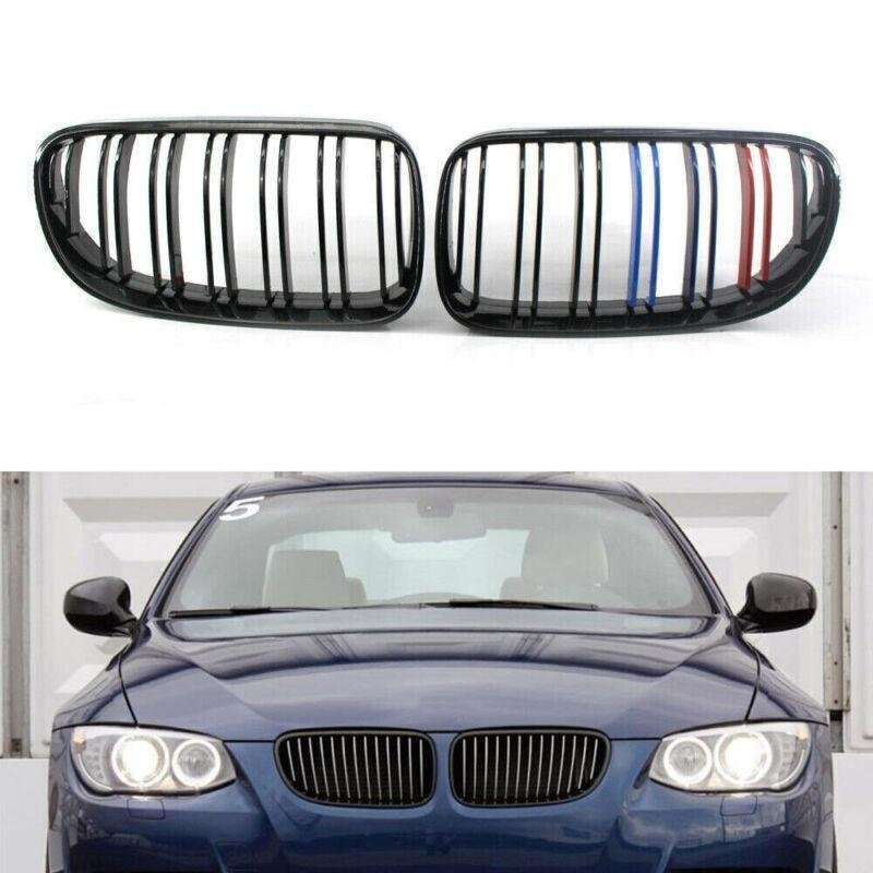 2X/Set Grille Shiny Black Dual Slat M Look for BMW E92 E93 10-15 Facelift Grill