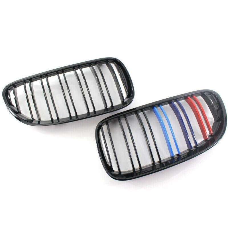 2X/Set Grille Shiny Black Dual Slat M Look for BMW E92 E93 10-15 Facelift Grill