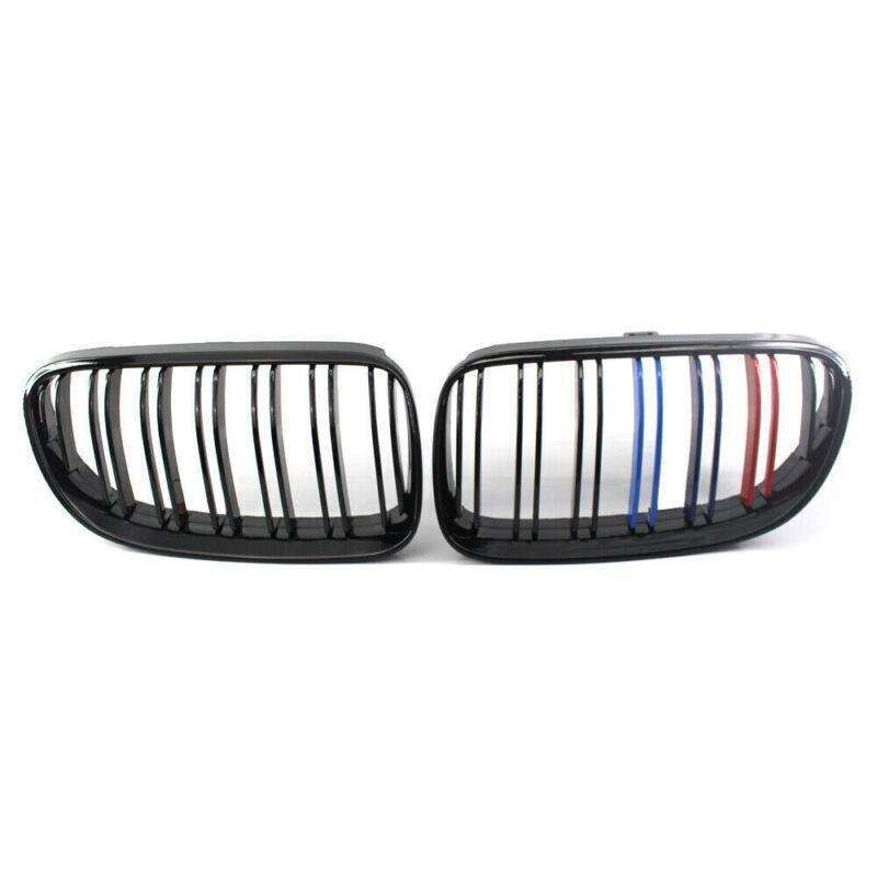 2X/Set Grille Shiny Black Dual Slat M Look for BMW E92 E93 10-15 Facelift Grill