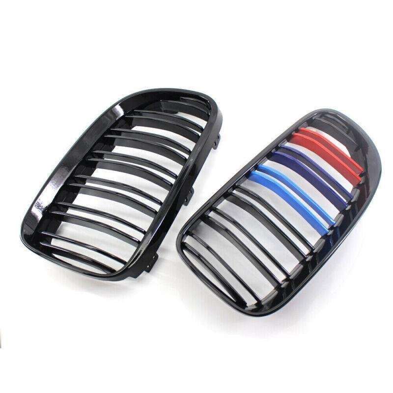2X/Set Grille Shiny Black Dual Slat M Look for BMW E92 E93 10-15 Facelift Grill