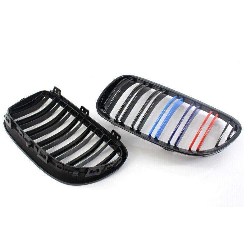 2X/Set Grille Shiny Black Dual Slat M Look for BMW E92 E93 10-15 Facelift Grill