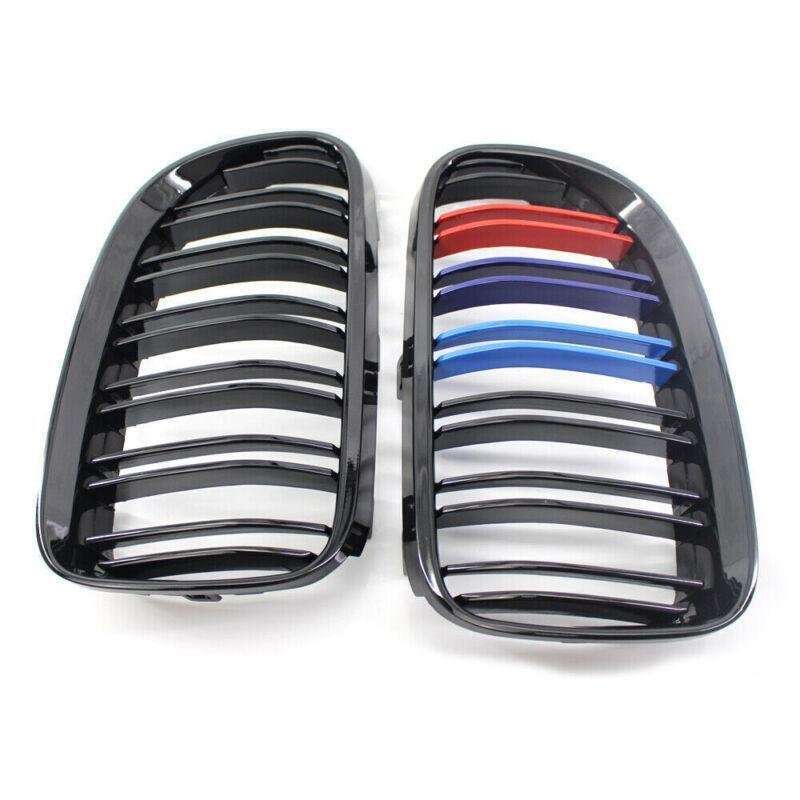 2X/Set Grille Shiny Black Dual Slat M Look for BMW E92 E93 10-15 Facelift Grill