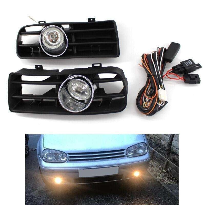 Pair of Front Bumper Grill Clear Lens Fog Light Grille for VW Golf MK4 97-03