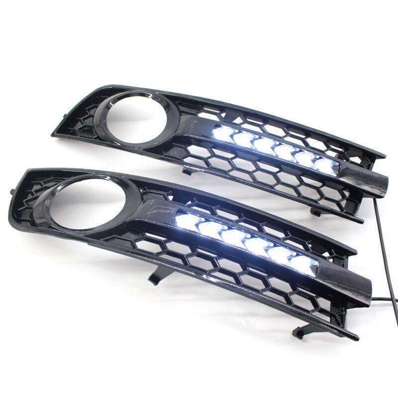 Honeycomb Front Bumper Lower Fog Light Grille w/ DRL Fit For Audi A4 B6 01-05