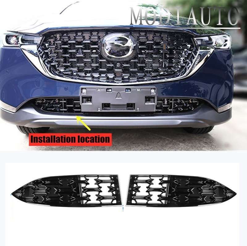 For 22-2023 Mazda CX-5 Black Front Bumper bottom Grill Grille panel cover 2PCS