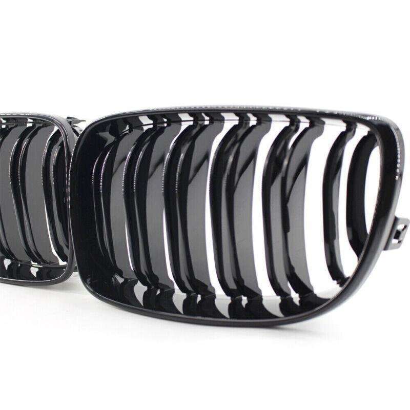 2X/Set Shiny Black Dual Slat Front Grille Fit for BMW 1 Series E87 E82 E88 Grill