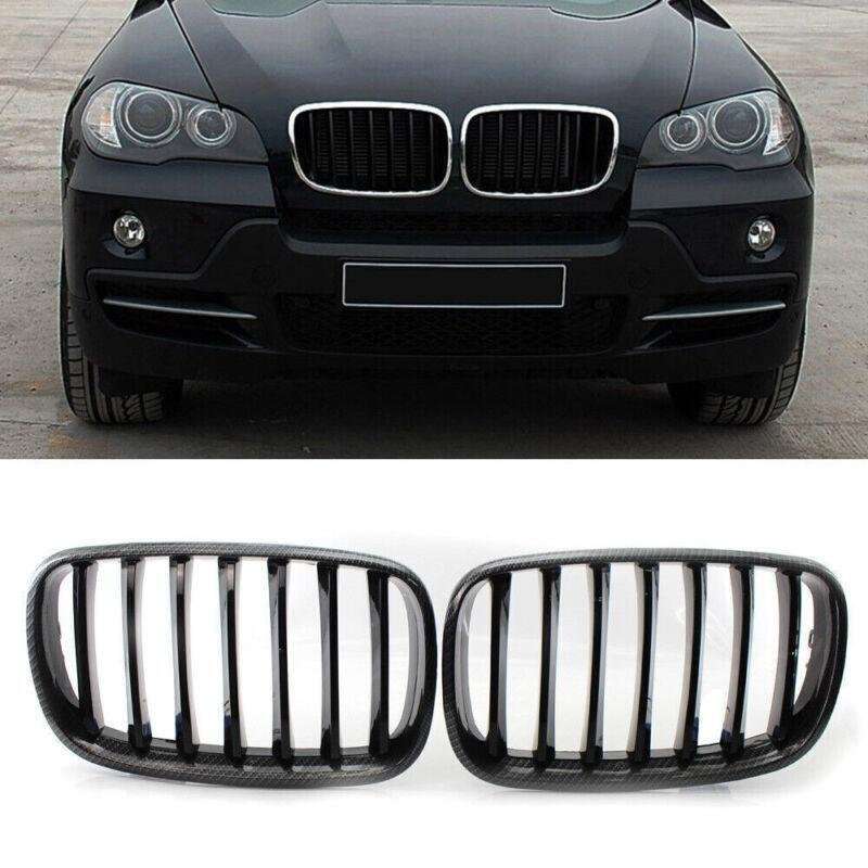For BMW X5 X6 E70 E71 2007-2013 Carbon Frame Glossy Black Slat Grill Car Grille