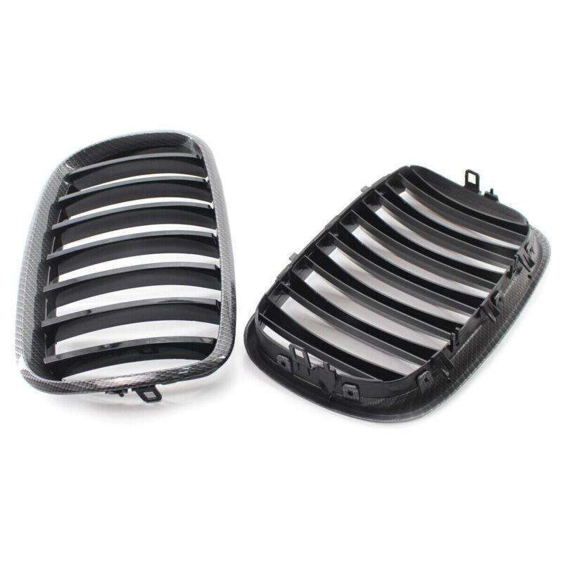 For BMW X5 X6 E70 E71 2007-2013 Carbon Frame Glossy Black Slat Grill Car Grille