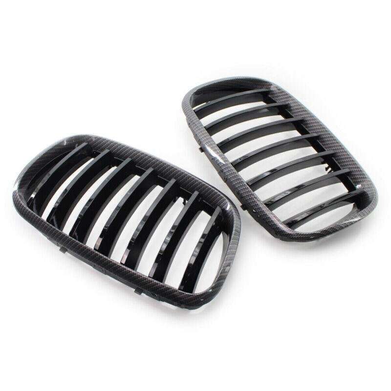 For BMW X5 X6 E70 E71 2007-2013 Carbon Frame Glossy Black Slat Grill Car Grille