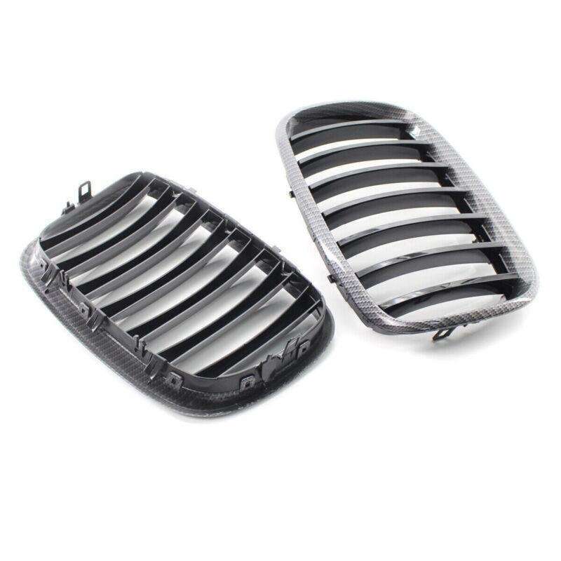 For BMW X5 X6 E70 E71 2007-2013 Carbon Frame Glossy Black Slat Grill Car Grille