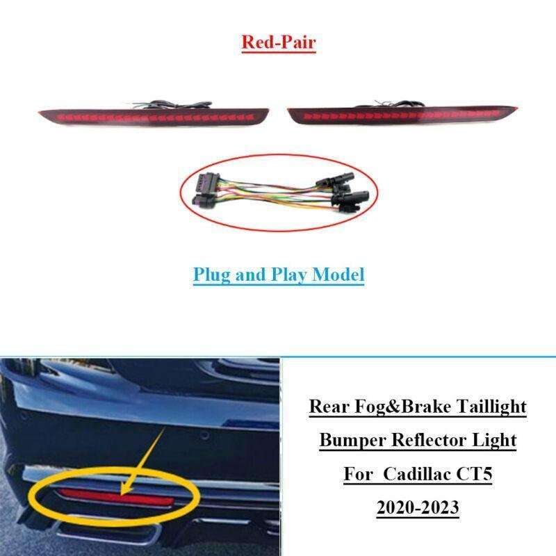 2x Red Rear Brake Taillight Bumper Reflector Lights For Cadillac CT5 2020-2023