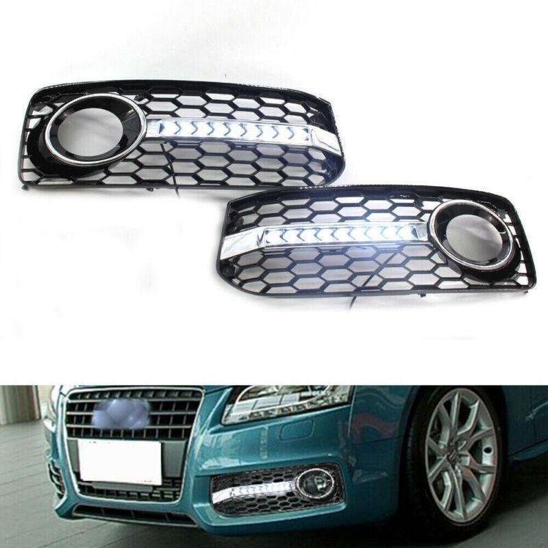 2x Honeycomb Mesh Grille Flowing LED Fog Light Cover Turn Signal For Audi S5 RS5