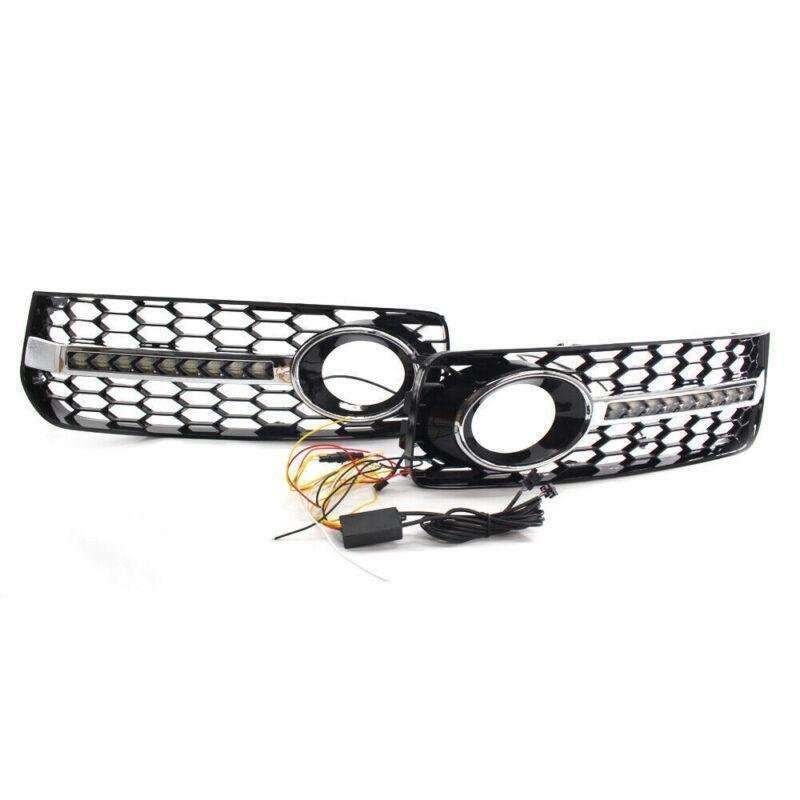 2x Honeycomb Mesh Grille Flowing LED Fog Light Cover Turn Signal For Audi S5 RS5