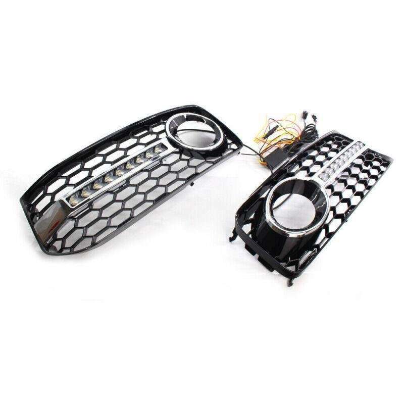 2x Honeycomb Mesh Grille Flowing LED Fog Light Cover Turn Signal For Audi S5 RS5