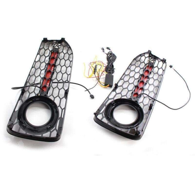 2x Honeycomb Mesh Grille Flowing LED Fog Light Cover Turn Signal For Audi S5 RS5