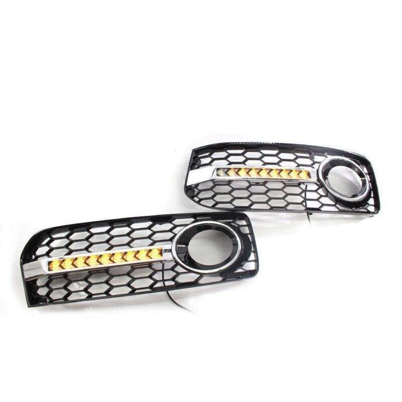 2x Honeycomb Mesh Grille Flowing LED Fog Light Cover Turn Signal For Audi S5 RS5