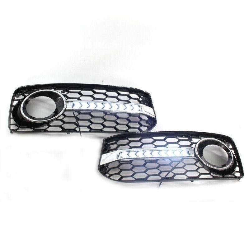 2x Honeycomb Mesh Grille Flowing LED Fog Light Cover Turn Signal For Audi S5 RS5
