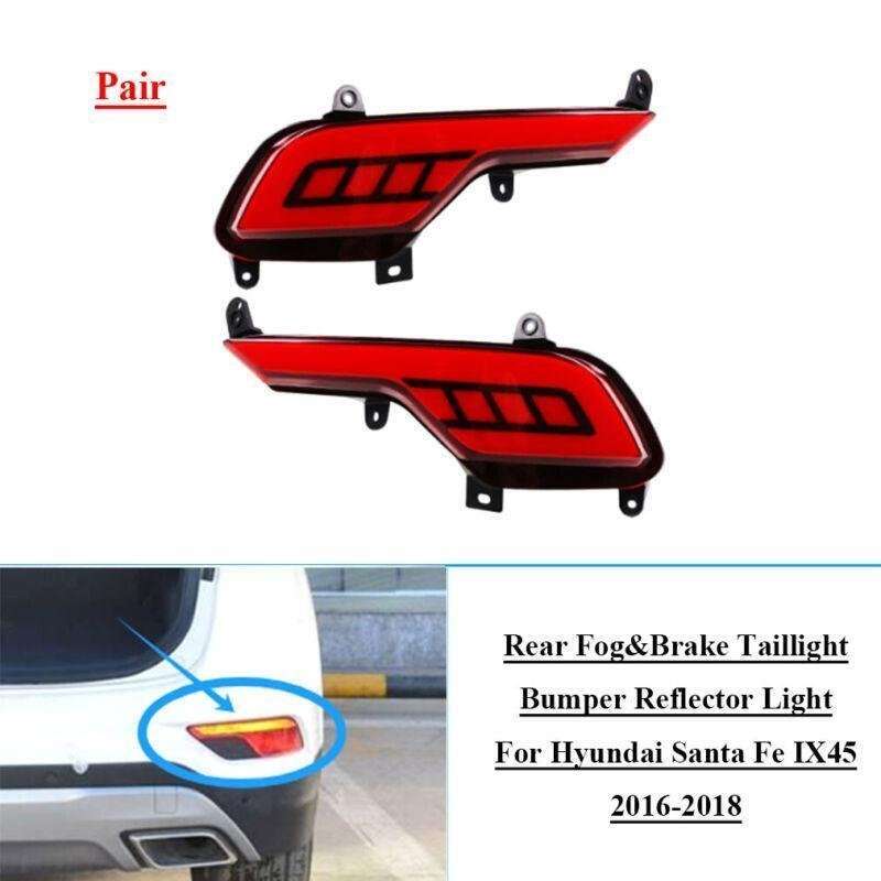 LED Rear Bumper Brake Tail Light Fog Lamp For Hyundai Santa Fe IX45 16-18 Pair
