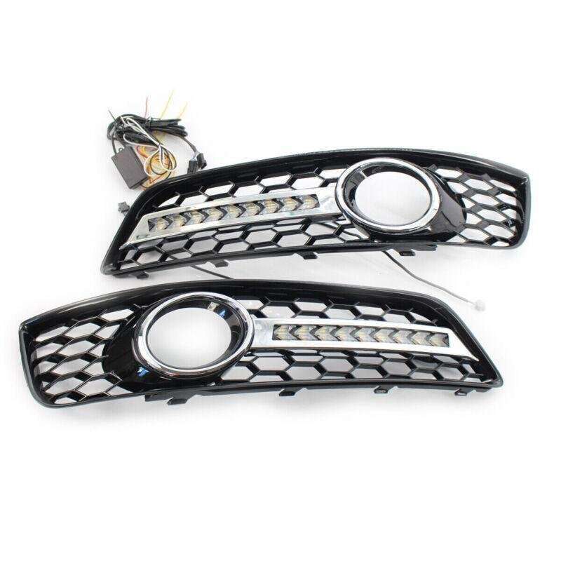 Honeycomb Front Bumper Lower Fog Light Grille w/ DRL Fit For Audi A3 8P 09-13