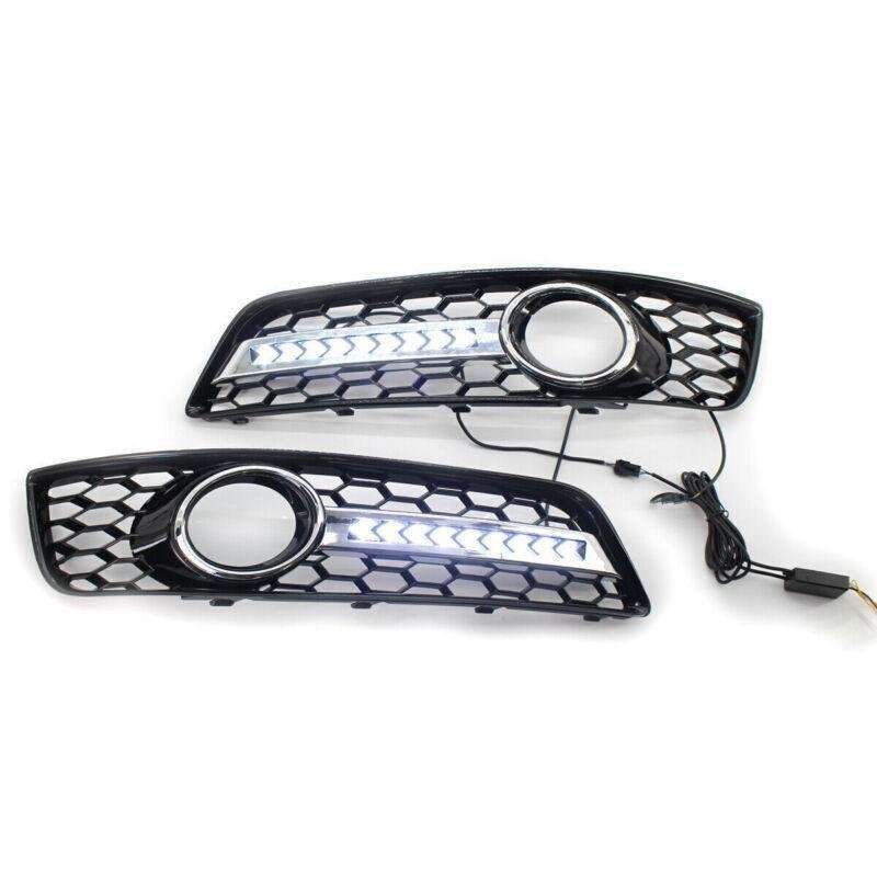 Honeycomb Front Bumper Lower Fog Light Grille w/ DRL Fit For Audi A3 8P 09-13