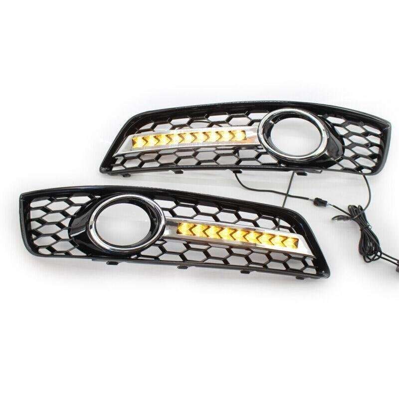 Honeycomb Front Bumper Lower Fog Light Grille w/ DRL Fit For Audi A3 8P 09-13