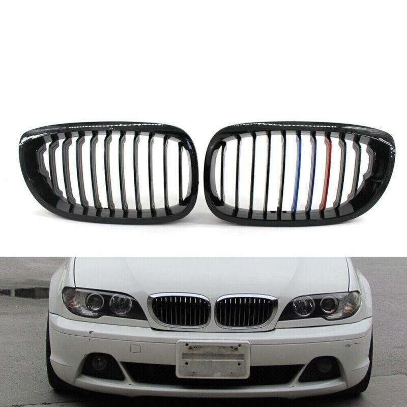 Gloss Black M-Color Kidney Sport Grille For BMW E46 LCI Facelift 2Dr 03-06