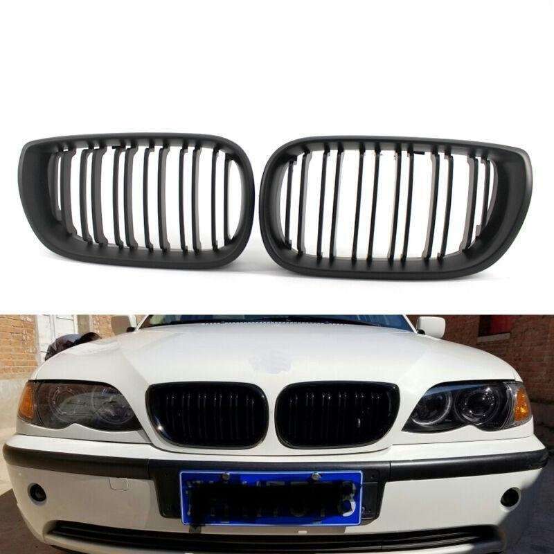 Matte Black Double Slat Front Kidney Grilles Fit For BMW E46 4D 02-05