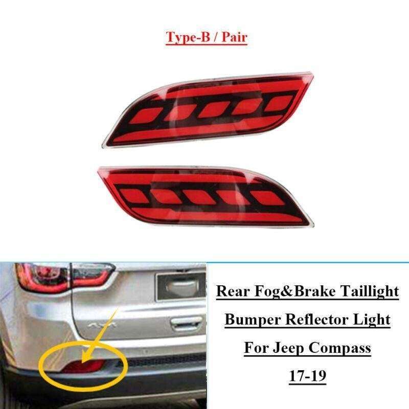 2x LED Rear Fog&amp;Brake Taillight Bumper Reflector Lights For Jeep Compass 17-19