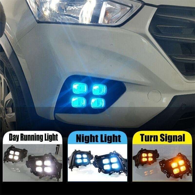 LED DRL Front Fog Light Lamp Streamer 3-Color Fit For Hyundai Ix25 2017-2019