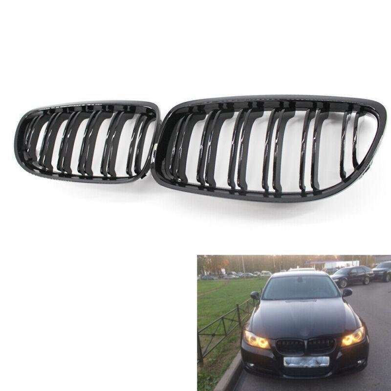 2X/Set Shiny Black Dual Slat Car Front Grille fit for BMW E90 09-11 Mesh Grill