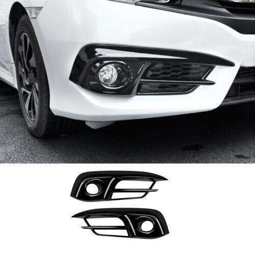 Fit For Honda Civic 2016 2017 2018 Bright Black Front Fog Light Lamp Cover Trim