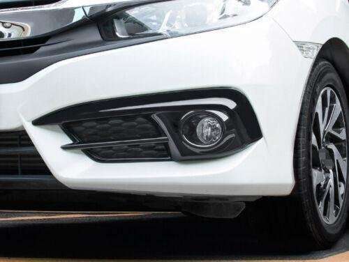 Fit For Honda Civic 2016 2017 2018 Bright Black Front Fog Light Lamp Cover Trim