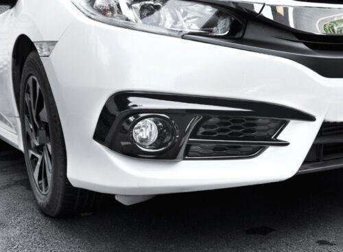 Fit For Honda Civic 2016 2017 2018 Bright Black Front Fog Light Lamp Cover Trim