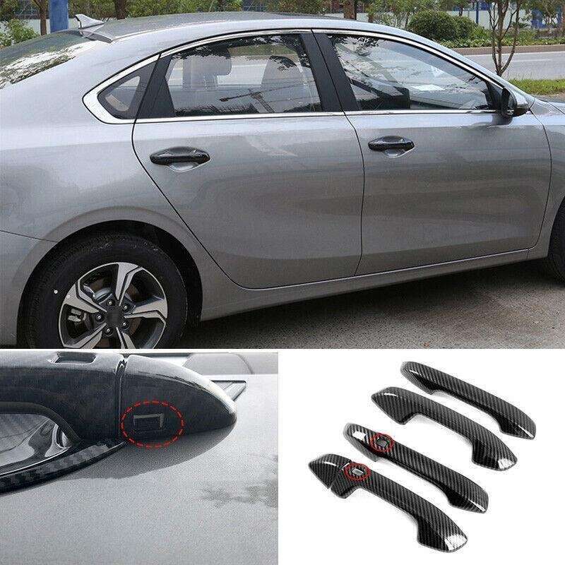 For Kia Forte K3 2019-2022 Carbon Fiber Side Smart Door Handle Cover Trim 8pcs
