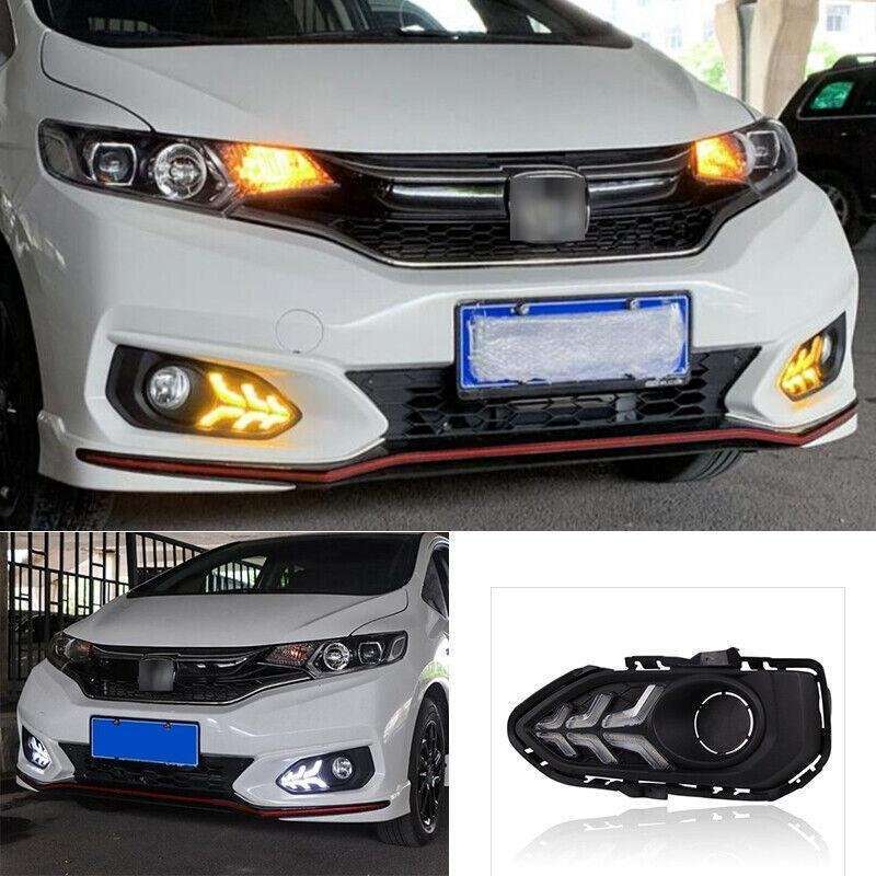 Led DRL Front Fog Light Lamp Steering 2-Color Trim For Honda Fit Jazz 2018-20 2X