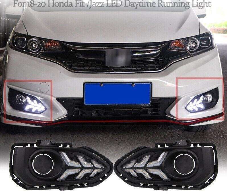 Led DRL Front Fog Light Lamp Steering 2-Color Trim For Honda Fit Jazz 2018-20 2X
