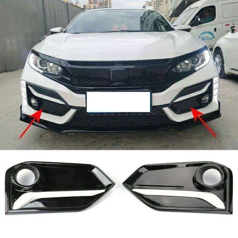 For Honda Civic Hatchback 2016-2021 Black+White Front Fog Light Lamp Frame Cover