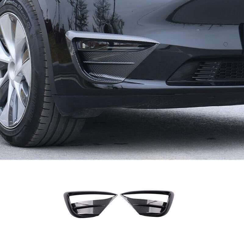 For Tesla Model Y 2020-2022 Carbon Fiber Front Fog Light Lamp Spoiler Cover Trim