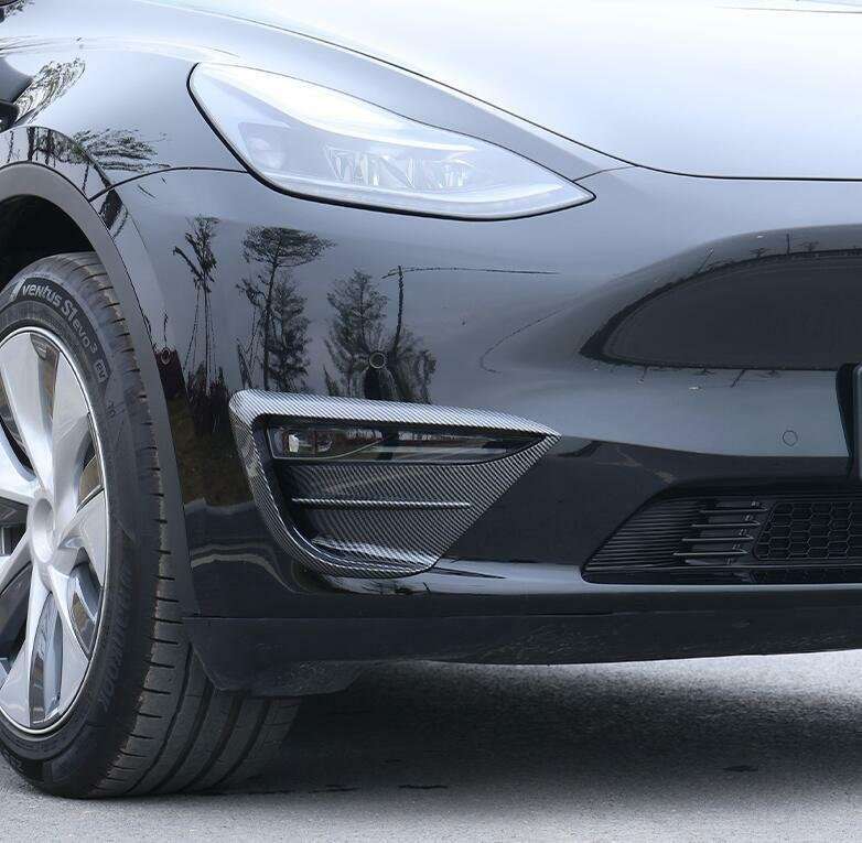 For Tesla Model Y 2020-2022 Carbon Fiber Front Fog Light Lamp Spoiler Cover Trim