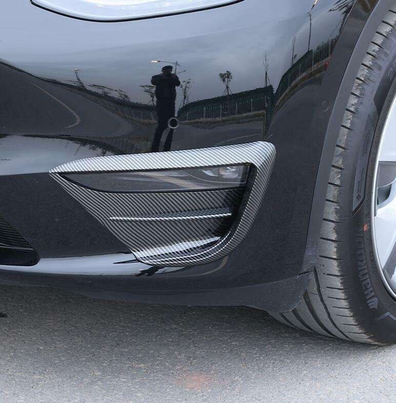 For Tesla Model Y 2020-2022 Carbon Fiber Front Fog Light Lamp Spoiler Cover Trim