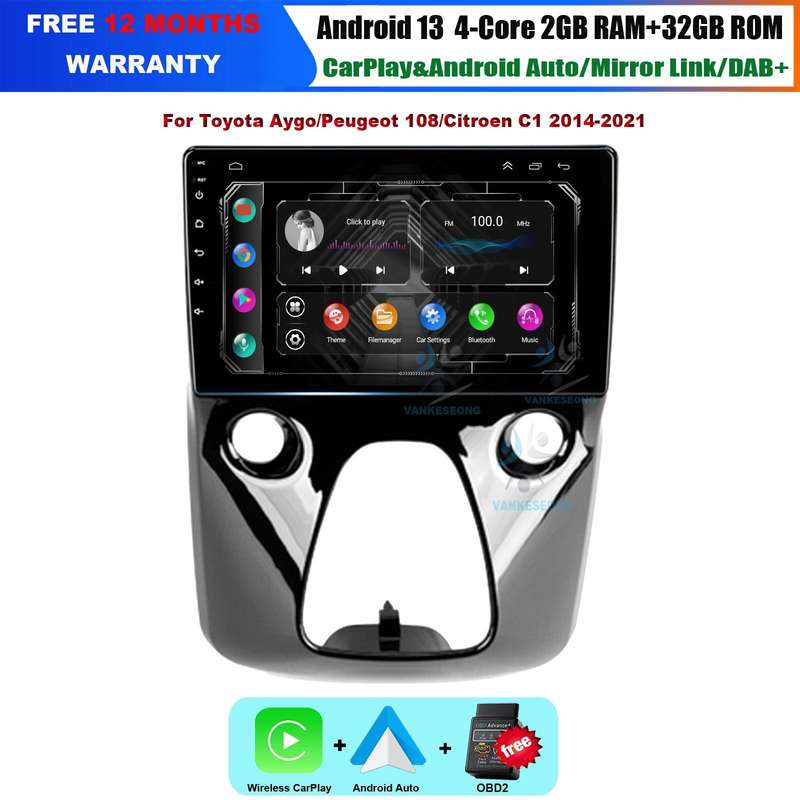 For Toyota Aygo B40 2014-2021 CarPlay Android 13 Car Stereo GPS SatNav DAB Radio