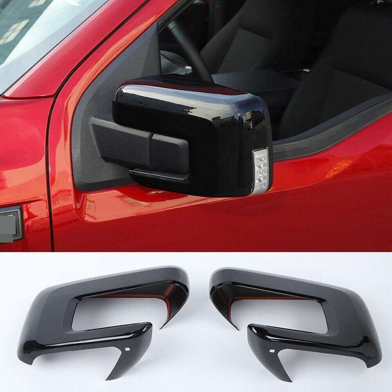 2¡ÁBlack ABS Exterior Side Rearview Mirror Caps Cover Fit For Ford F150 2021 2022