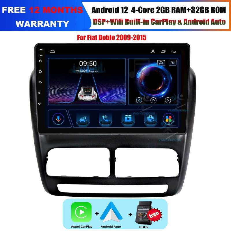 9" Android 12 Car Radio Head Unit DAB+ CarPlay GPS For Fiat Doblo MK2 2009-2015