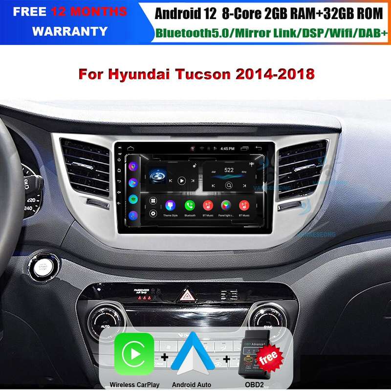 Android 12 Car Radio Head Unit GPS CarPlay Sat Navi For Hyundai Tucson 2014-2018