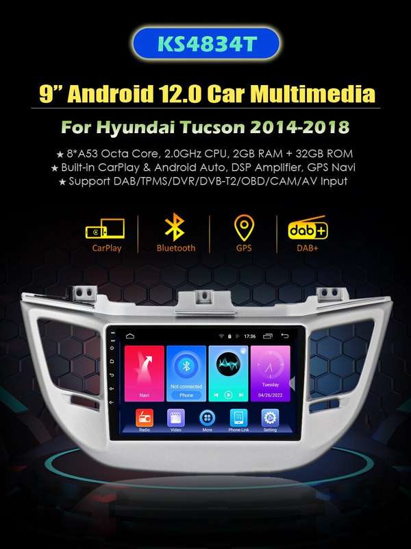 Android 12 Car Radio Head Unit GPS CarPlay Sat Navi For Hyundai Tucson 2014-2018