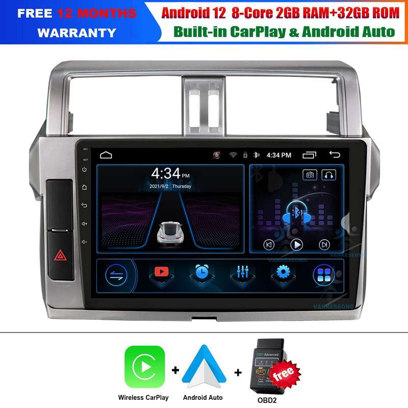 10.1"Android 12 GPS Head Unit CarPlay DAB+Radio USB For Toyota LandCruiser Prado