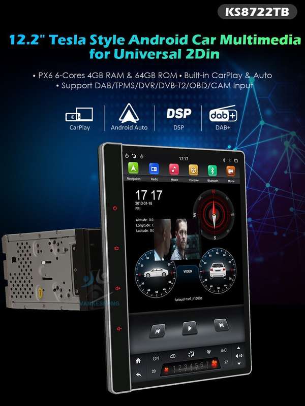 Double Din Car Radio 12.2" Android Auto Head Unit GPS Sat Nav Bluetooth CarPlay