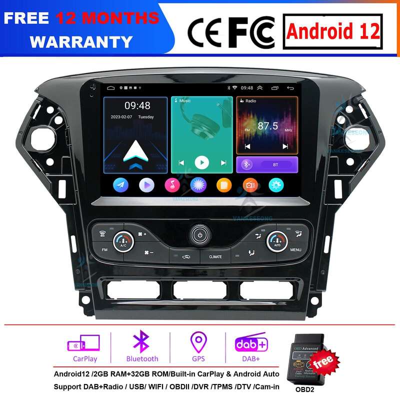 9"Android 12 Car Stereo For Ford Mondeo MK4 2011-2013 GPS Sat Nav CarPlay Radio