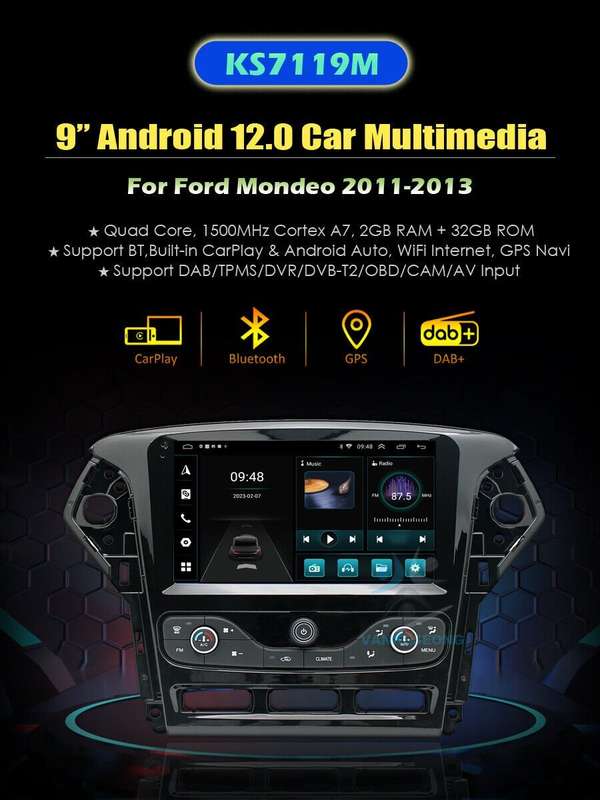 9"Android 12 Car Stereo For Ford Mondeo MK4 2011-2013 GPS Sat Nav CarPlay Radio
